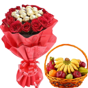 Chocolate bouquet with fruit basket