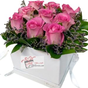 Pink flowers in White box