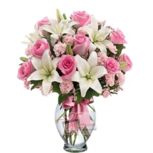 Lilly,s and pink flower in vase