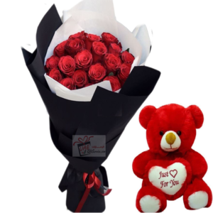 Gorgeous bouquet with teddy bear