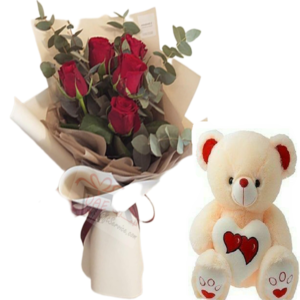 Cute small bouquet with teddy bear