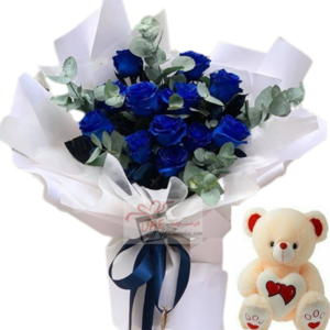 Blue sprayed flowers bouquet