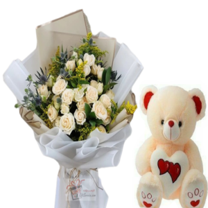 Teddy bear with bouquet