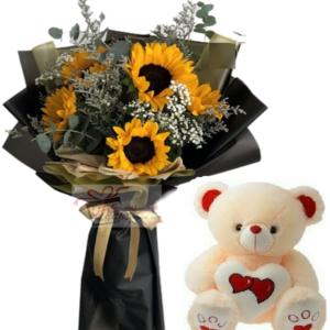 Sun flower with teddy bear