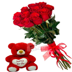 Flower bouquet with teddy bear