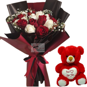 Flower bouquet with teddy bear