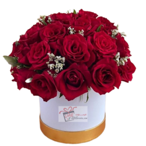 Red flower in round box