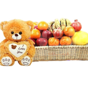 Fruit basket with teddy bear